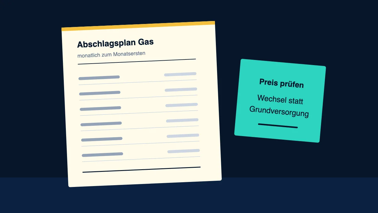 Abschlagsplan für Gas mit dem Hinweis, den Preis zu prüfen