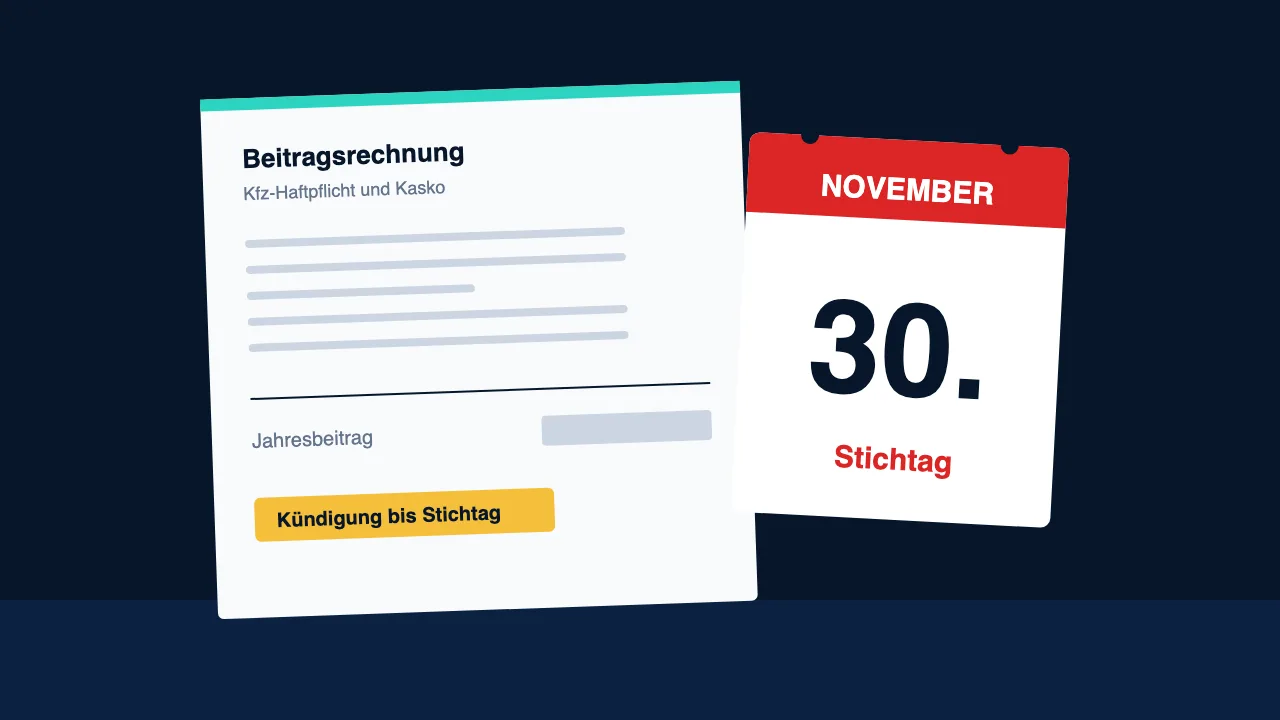 Kfz-Beitragsrechnung neben einem Kalenderblatt mit dem Stichtag 30. November