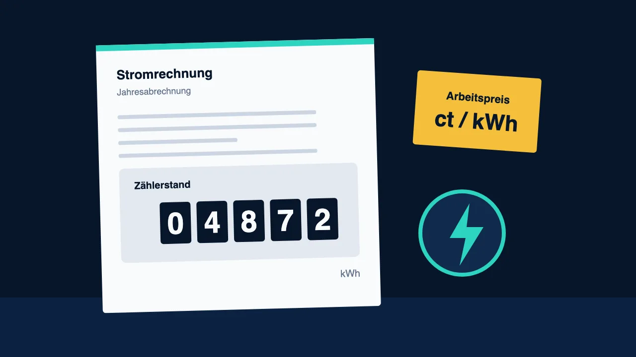 Stromrechnung mit Zählerstand und Arbeitspreis in ct pro kWh